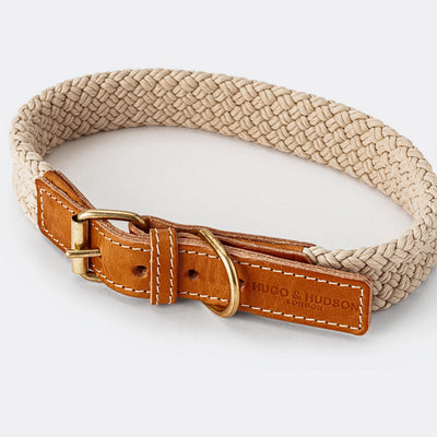 Flat Rope and Tan Leather Dog Collar