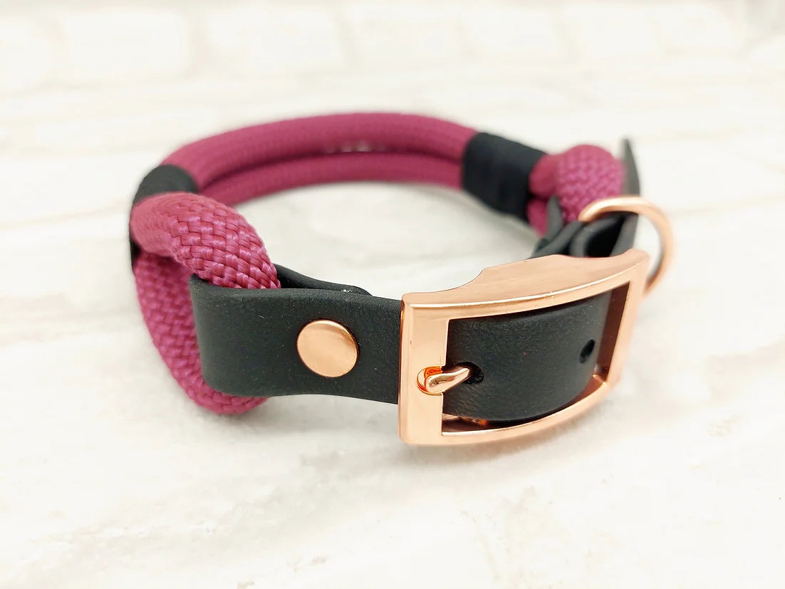 Paracord and BioThane Collar Berry and Black