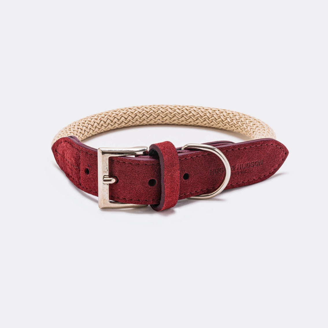 Round Rope and Burgundy Leather Dog Collar