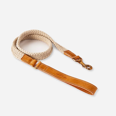 Flat Rope and Tan Leather Dog Lead