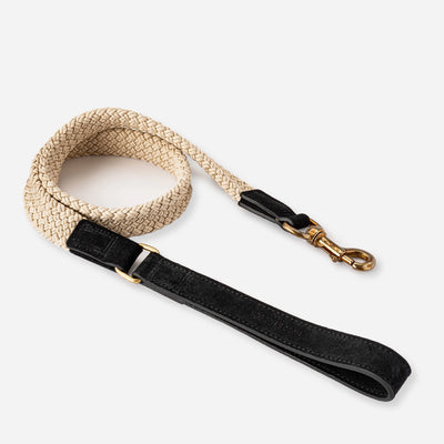 Flat Rope and Black Leather Dog Lead