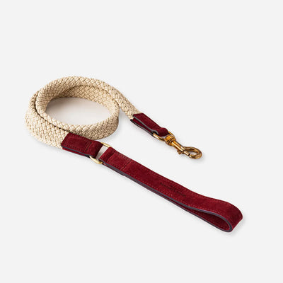 Flat Rope and Burgundy Leather Dog Lead