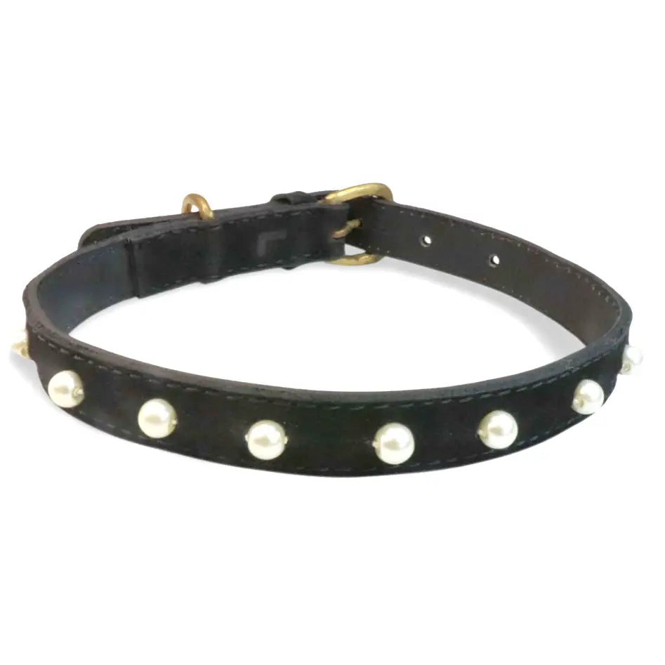 Pearl Embellished Flat Leather Collar