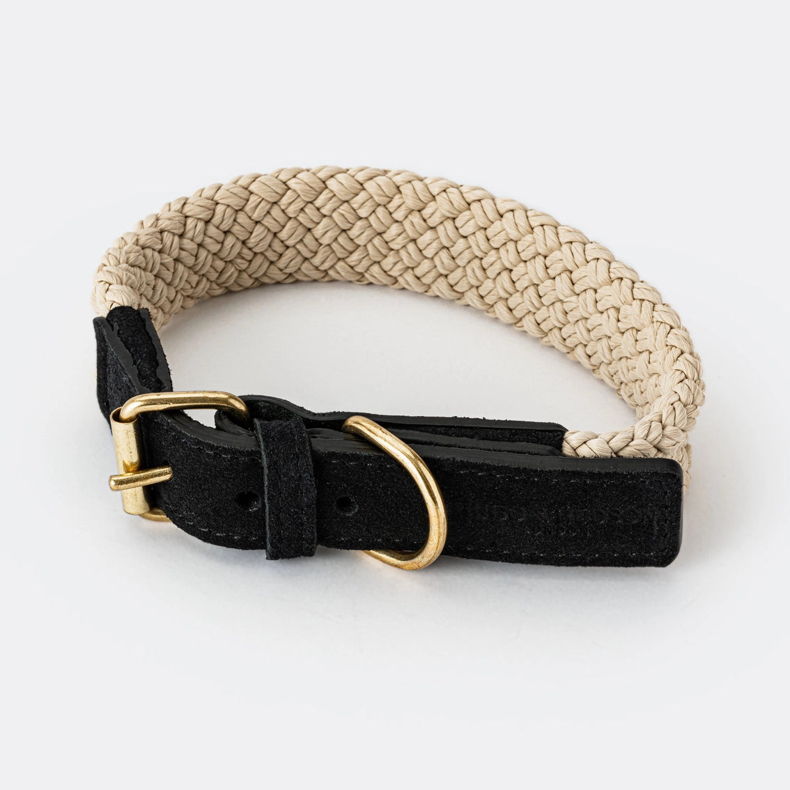 Flat Rope and Black Leather Dog Collar