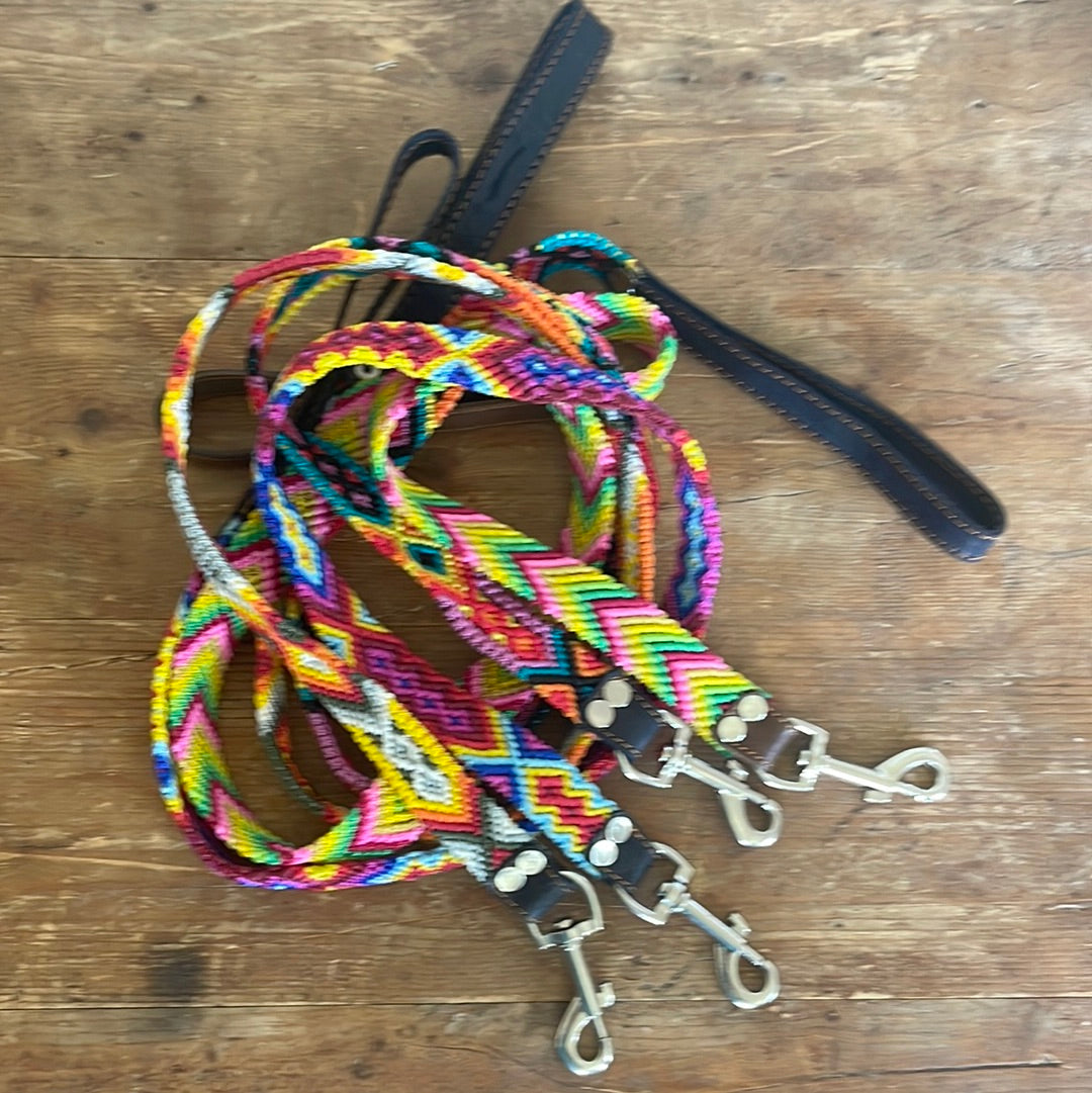 Brightly coloured, handwoven lead