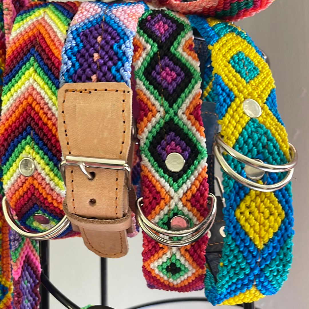 Brightly coloured, hand woven collars