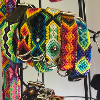 Brightly coloured, hand woven collars