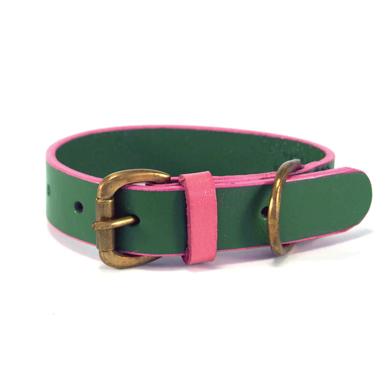 Emerald And Pink Flat Leather Collar