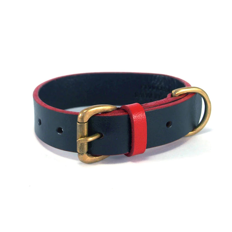 Navy And Red Flat Leather Collar