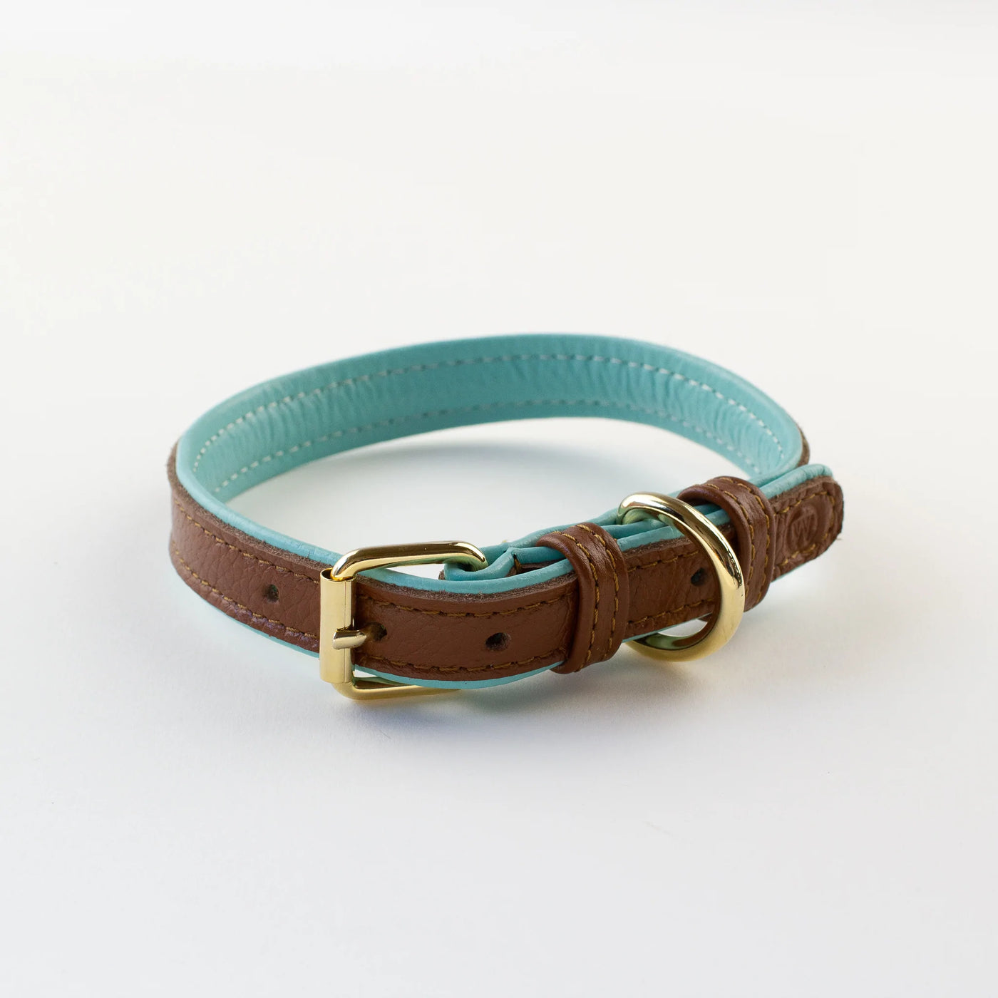 Two Tone Leather Collar In Aqua And Brown