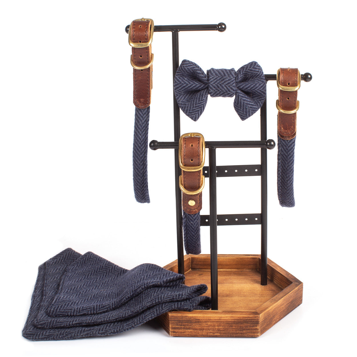Tweed Rolled Herringbone Collar - Navy